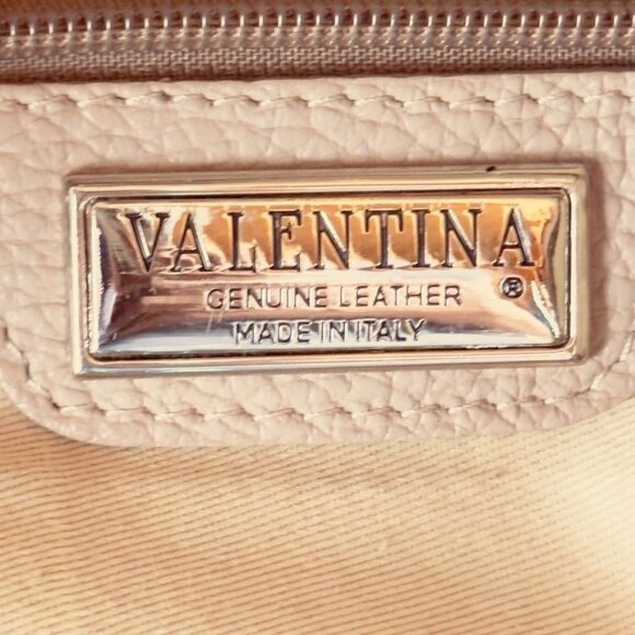 VALENTINA Women's Genuine Leather Tote Bag Beige Tan Interior Pockets Italian - Picture 13 of 14
